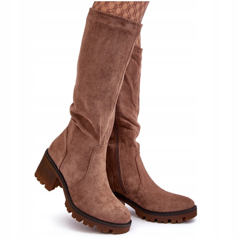 Dámské Kozačky Před Kolena Na Nízkém Podpatku, Hnědé, Velikost 41