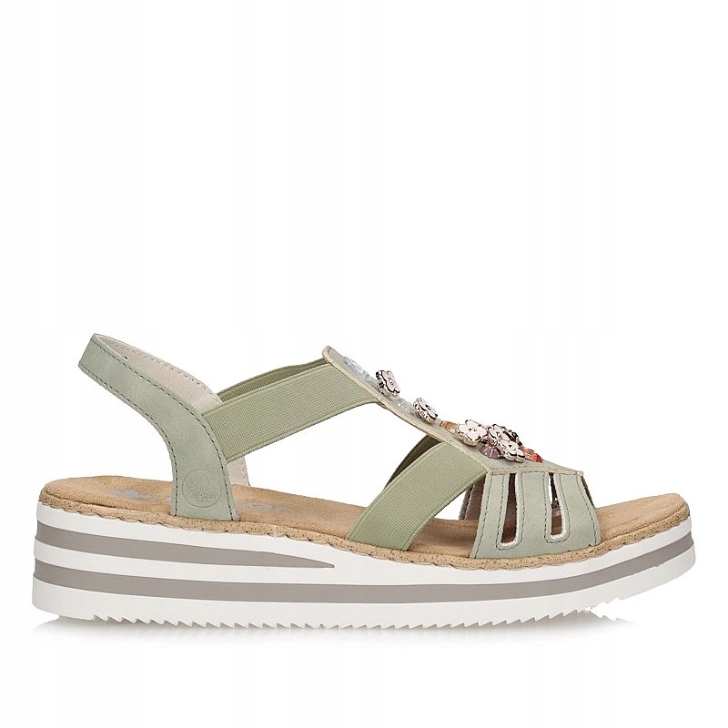 Pohodlné dámské sandály Rieker V0245-52 zelené s klínkem