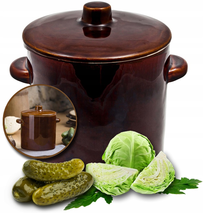 Hrnec S Víkem A Sudem Kamenina K Nakládání Okurek Zelí Keramika 2L