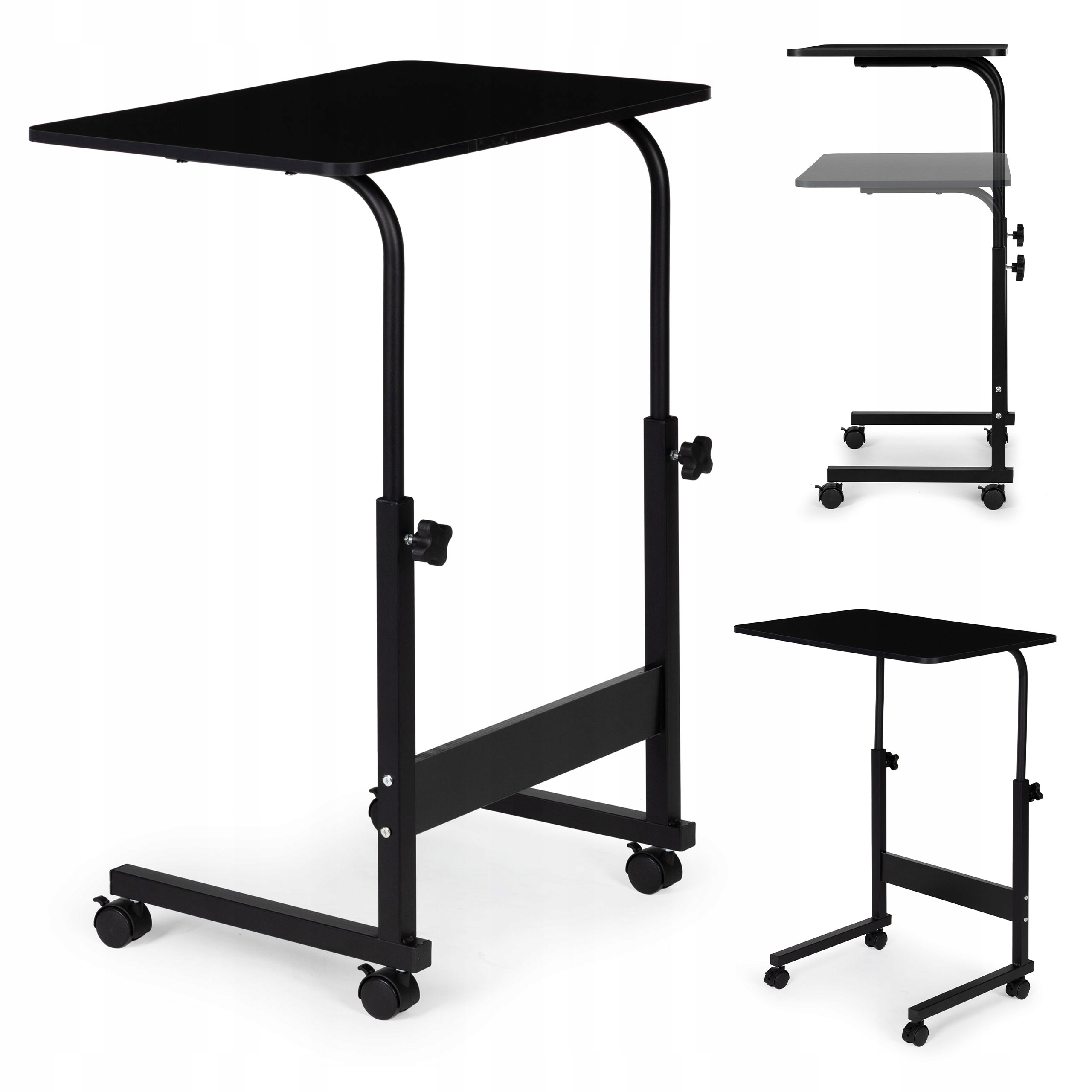 Stůl na notebook s kolečky, stůl připevněný k rozkládacímu křeslu černý