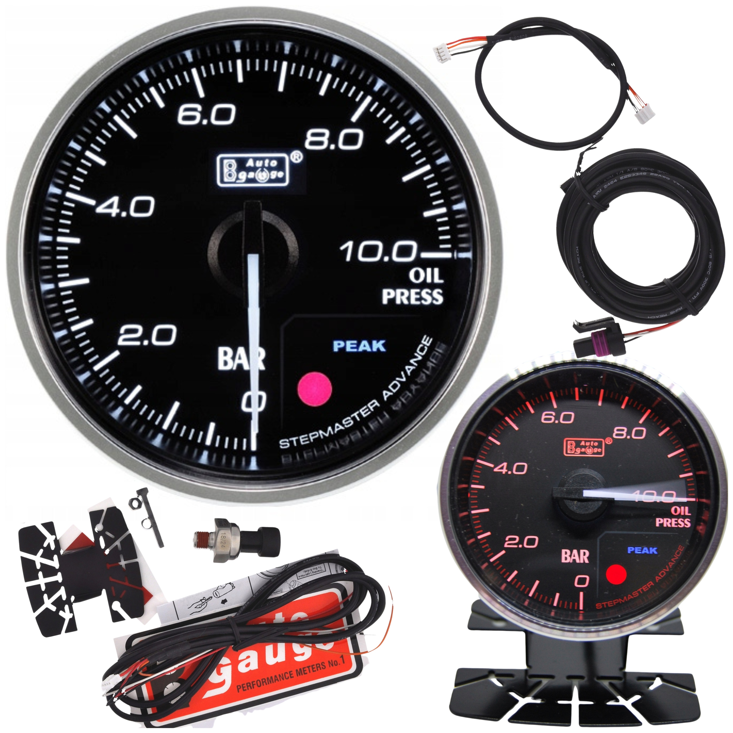 Indikátor tlaku oleja Auto Gauge Premium 52 mm 2 farby Led podsvietenia