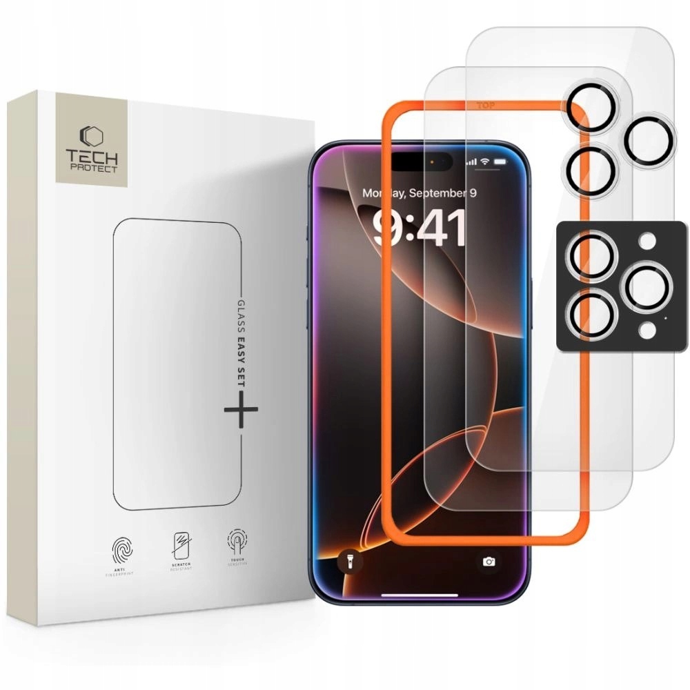 Szkło hartowane Tech-Protect Easy Set+ 3-pack na iPhone 16 Pro 17 Pro p