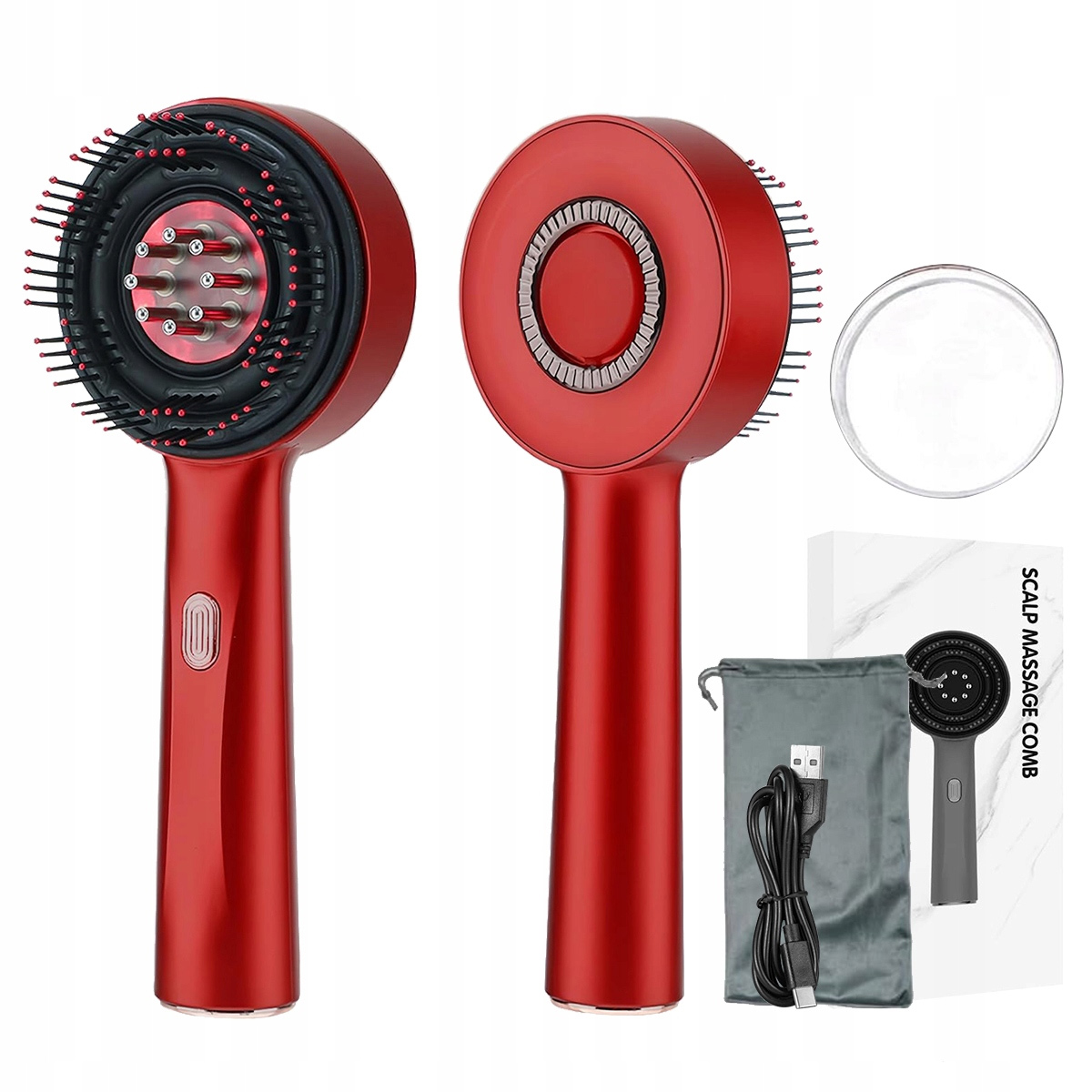 Kartáč Na Masáž Hlavy Péče O Vlasy Červené Světlo Usb nabíjení