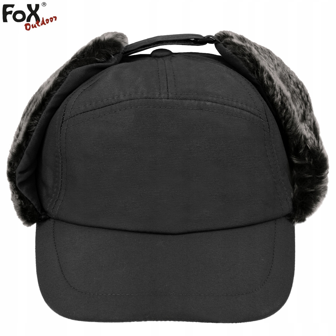 CZAPKA USZATKA ZIMOWA MĘSKA FOX TRAPPER CZARNA Cechy z daszkiem