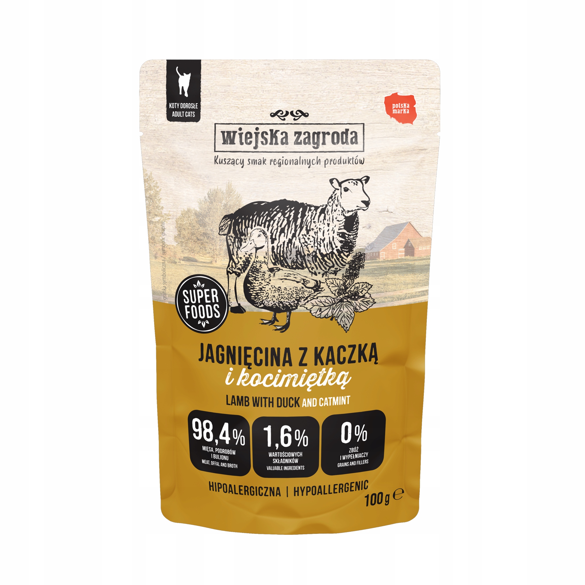 Levně 8x Wiejska Zagroda vlhké krmivo pro kočky Jehněčí s kachnou 100 g