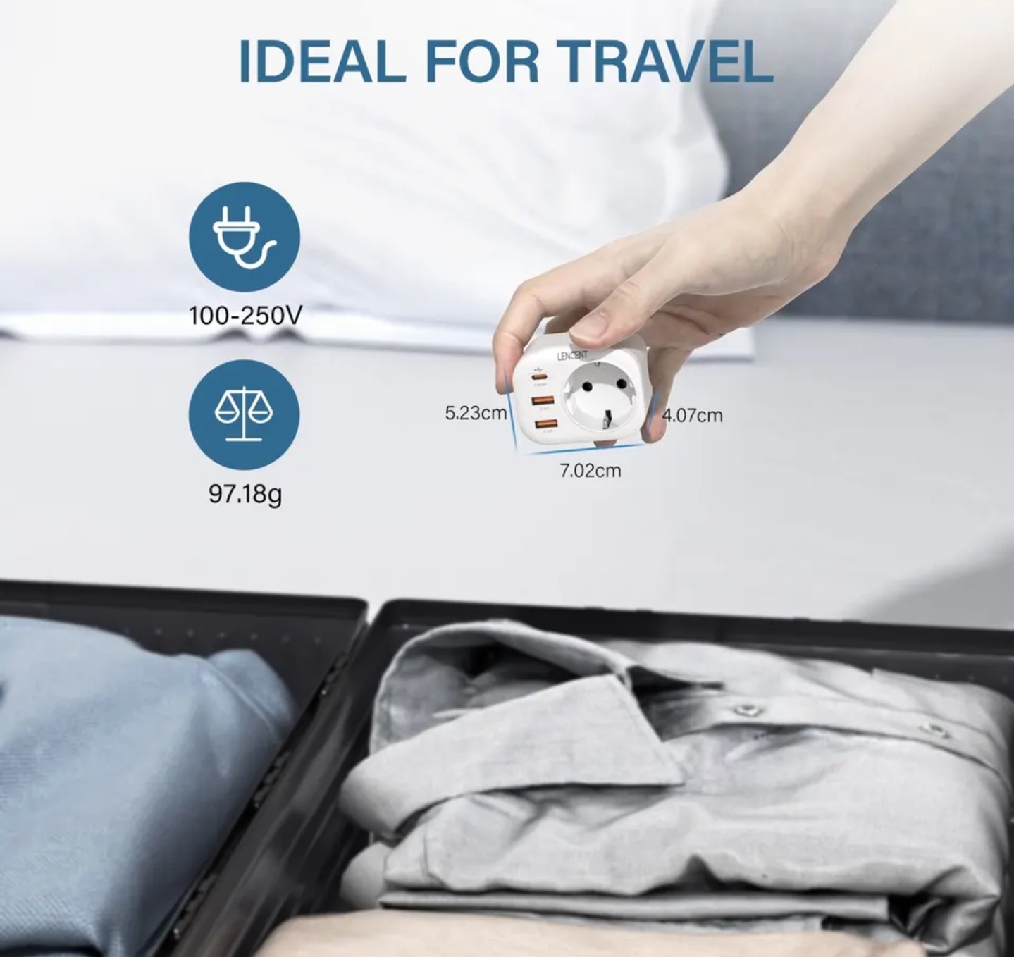 LENCENT gniazdko ładowarka 4 w 1, 2x USB-A, 1x USB-C Pd, wtyk UE/PL Informacje o bezpieczeństwie CE