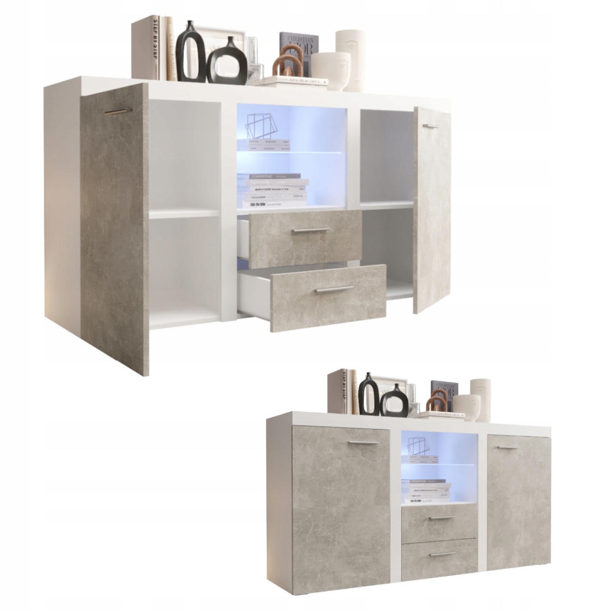 Komoda Vitrína Zásuvky Beton LRK6 156 cm Regál do obývacího pokoje Ložnice O-sofa