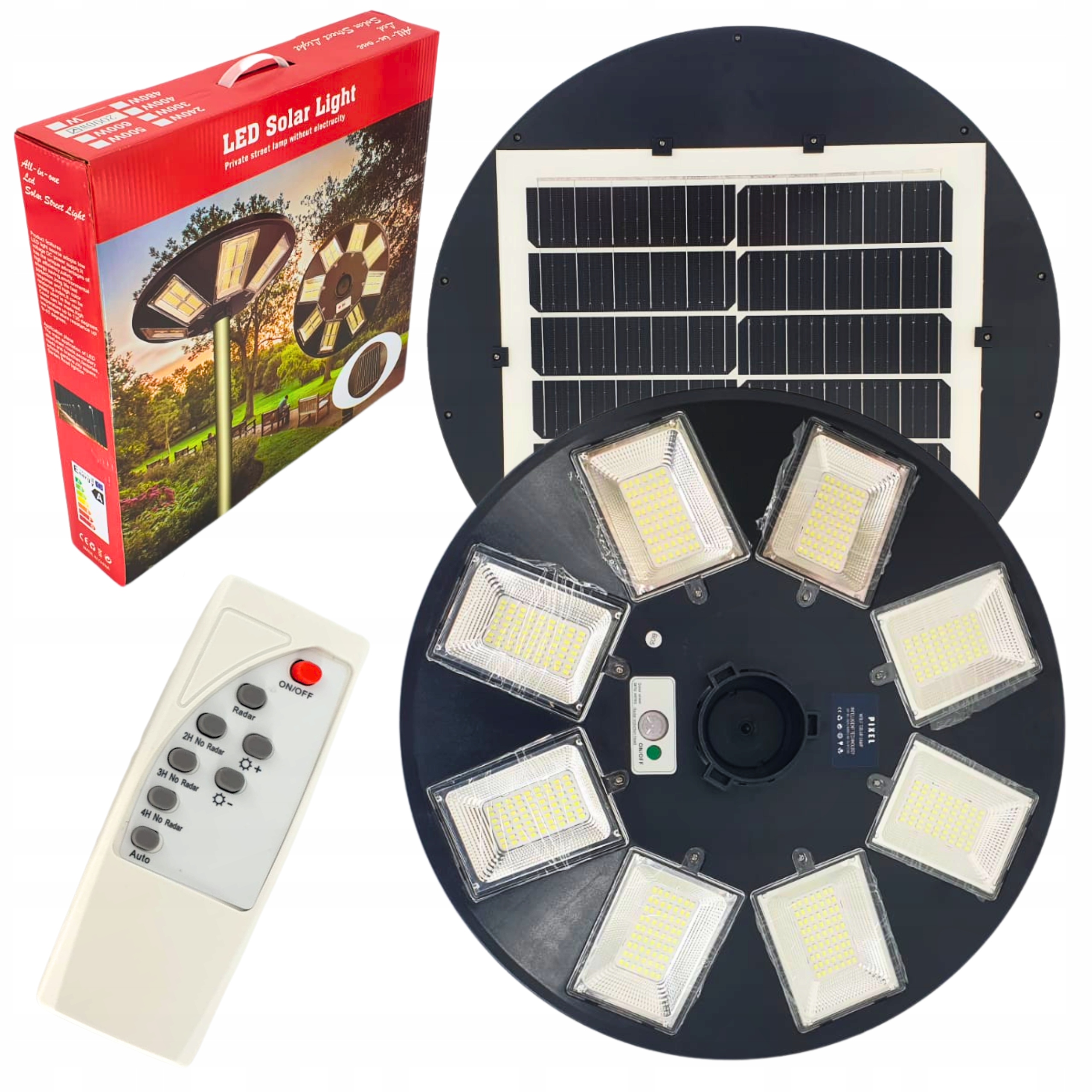 Solarna Lampa Uliczna 2000W Led Czujnik Ruchu Okrągła Pilot Panel Słoneczny