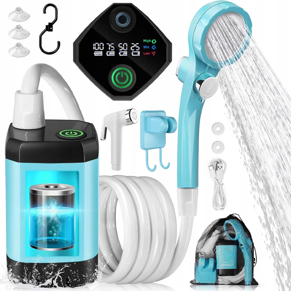 Prysznic Kempingowy Natrysk Pompa Usb LCD Elektryczny Turystyczny 6000MAH