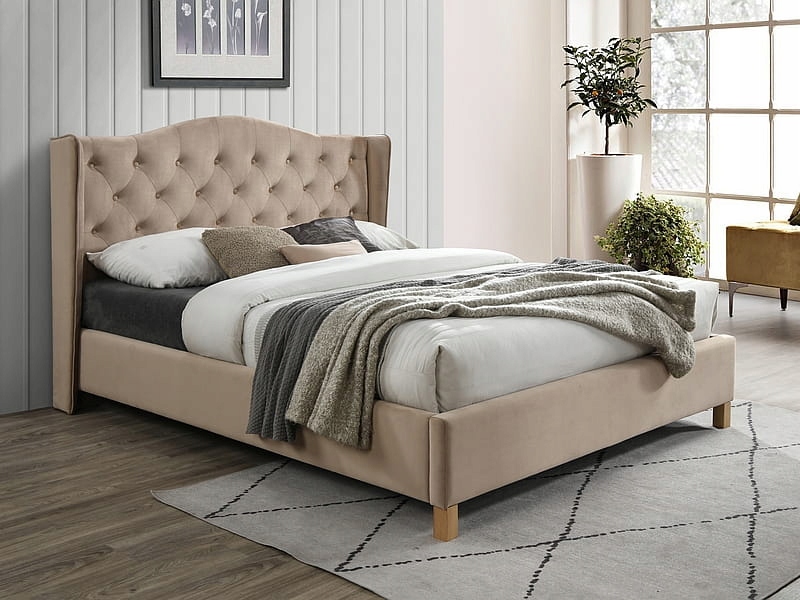 Łóżko 160x200 zagłówek stelaż tapicerowane pikowane Aspen Velvet beżowee