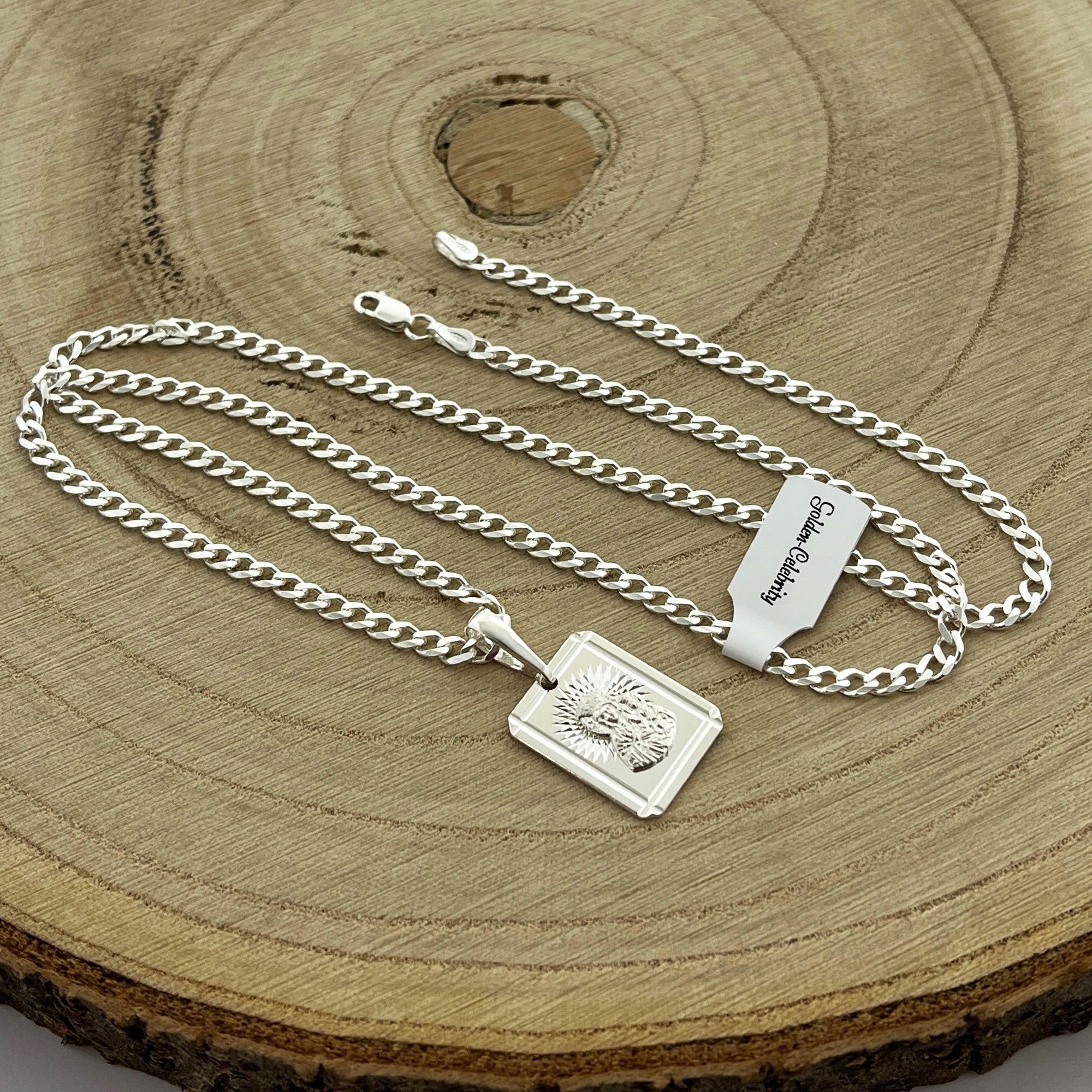 PIĘKNY SREBRNY NASZYJNIK PANCERKA + MEDALIK MATKA BOSKA 925 +GRAWER CHRZEST Kolor srebrny