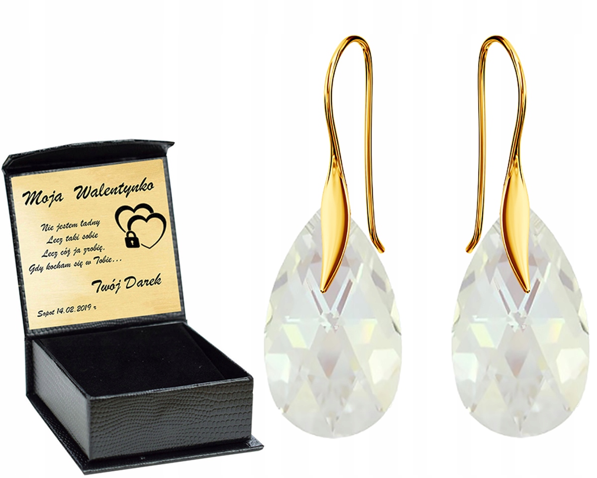 

Złote Kolczyki Almond Style Hook Swarovski Grawer