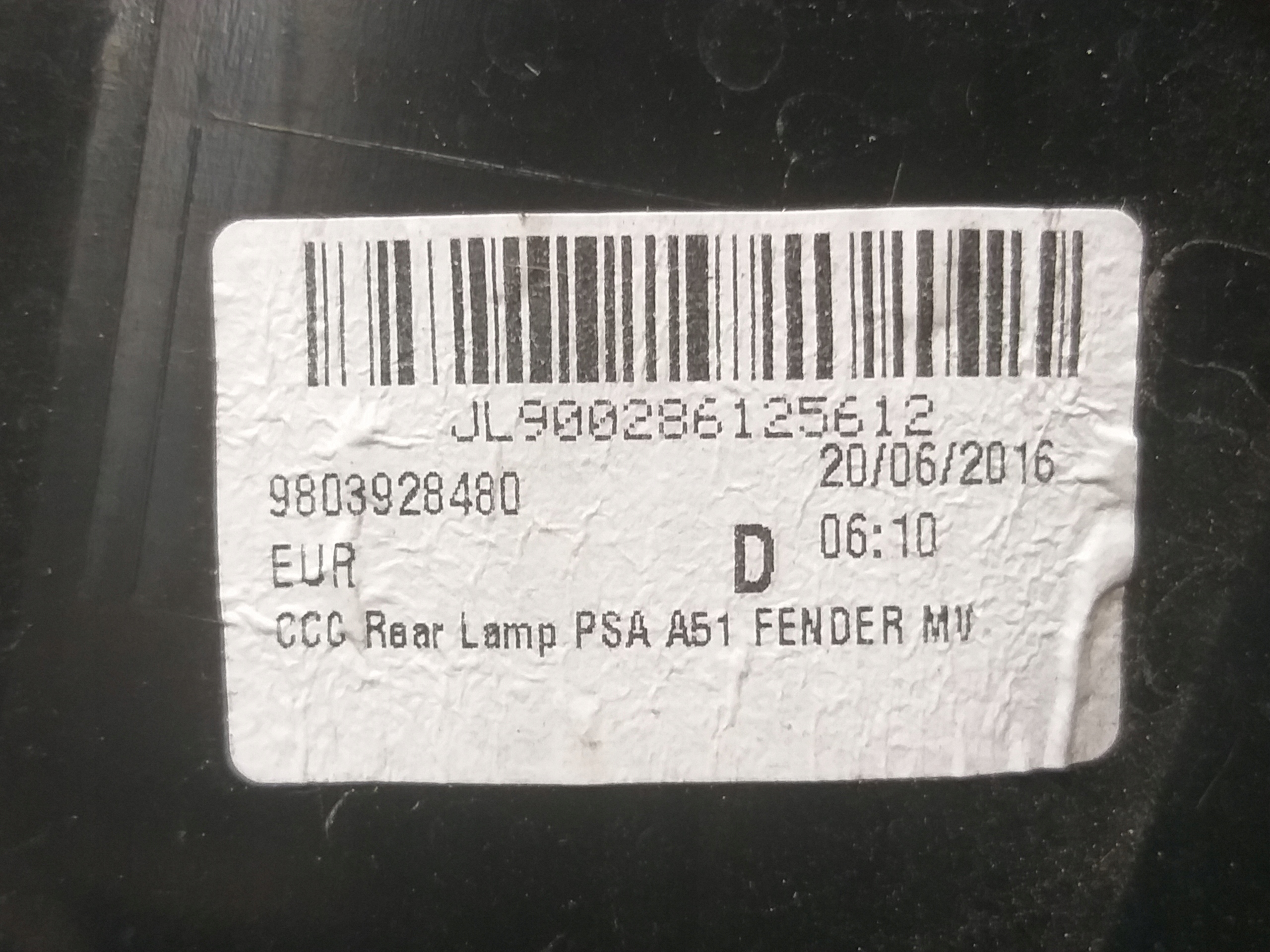 LIGHT REAR PART RIGHT CITROEN C3 II 2 LIFT 9803928480