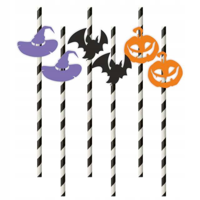 SŁOMKI papierowe W PASKI mix HALLOWEEN kolor x6