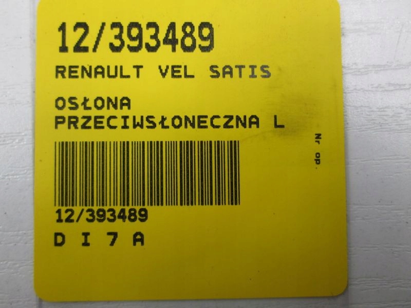 RENAULT VEL SATIS OSŁONA PRZECIWSŁONECZNA LEWA Typ samochodu Samochody osobowe