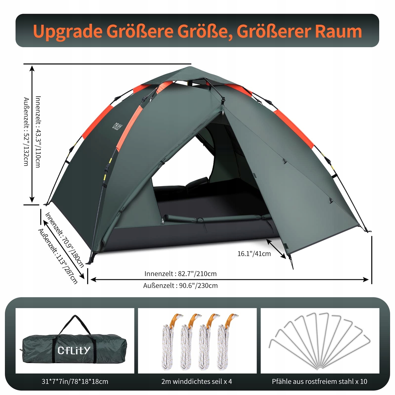 CFLITY 3-Person Pop Up Waterproof Tent 4 Seasons with Two Verandas — miniatura 6
