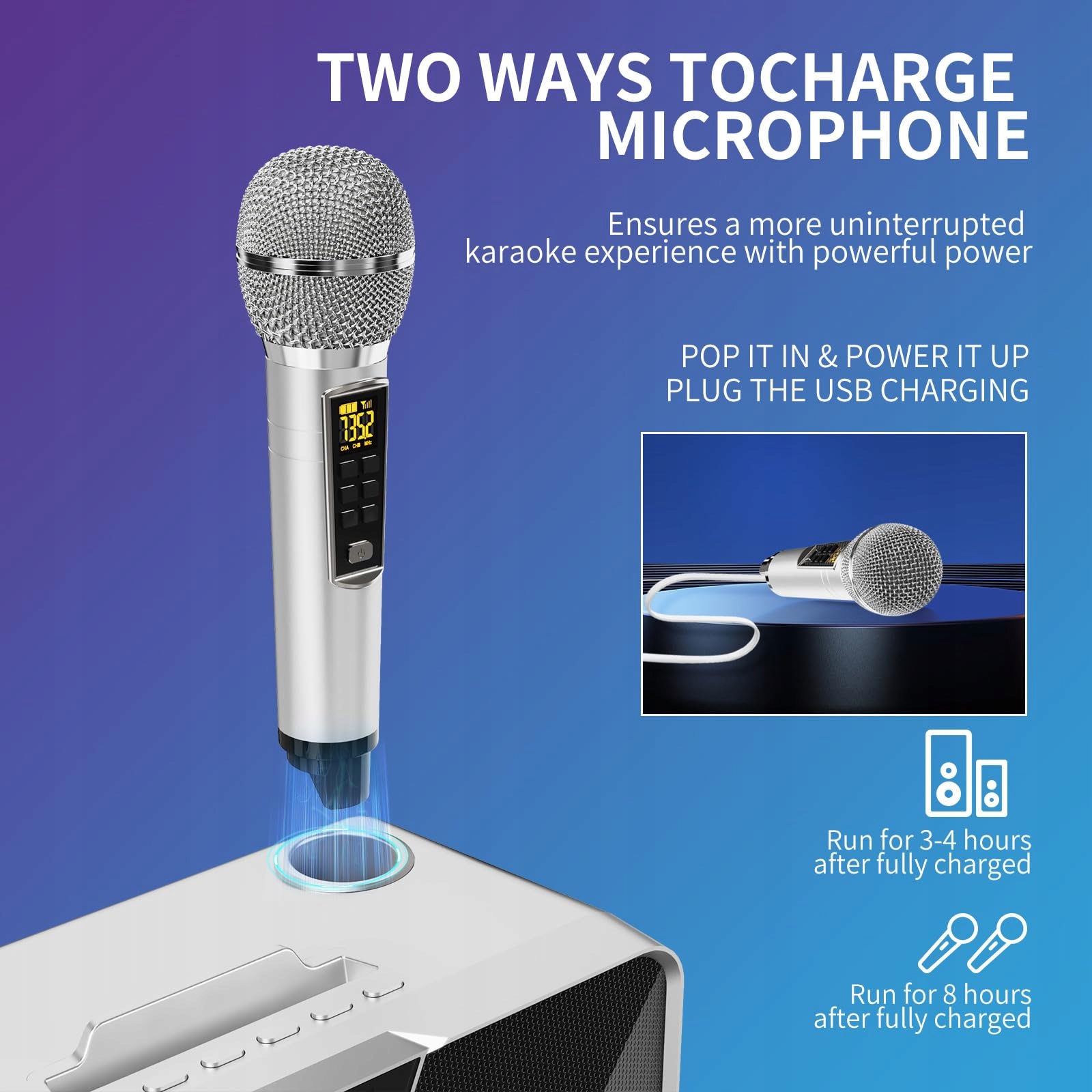 Karaoke Maszyna: 20W Bluetooth Głośnik z Mikrofonami Bezprzewodowymi — miniatura 5
