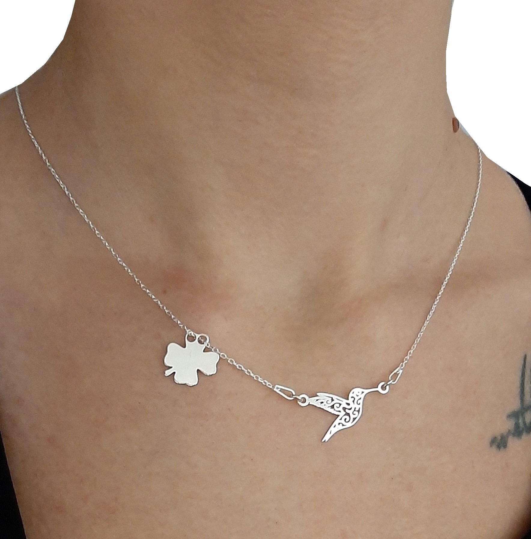 

Naszyjnik koliber koniczynka Grawer srebro 925