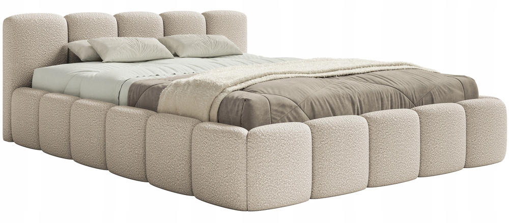 Čalouněná postel 140 x 200 cm Cloudy Low s úložným prostorem, světle béžová, boucle