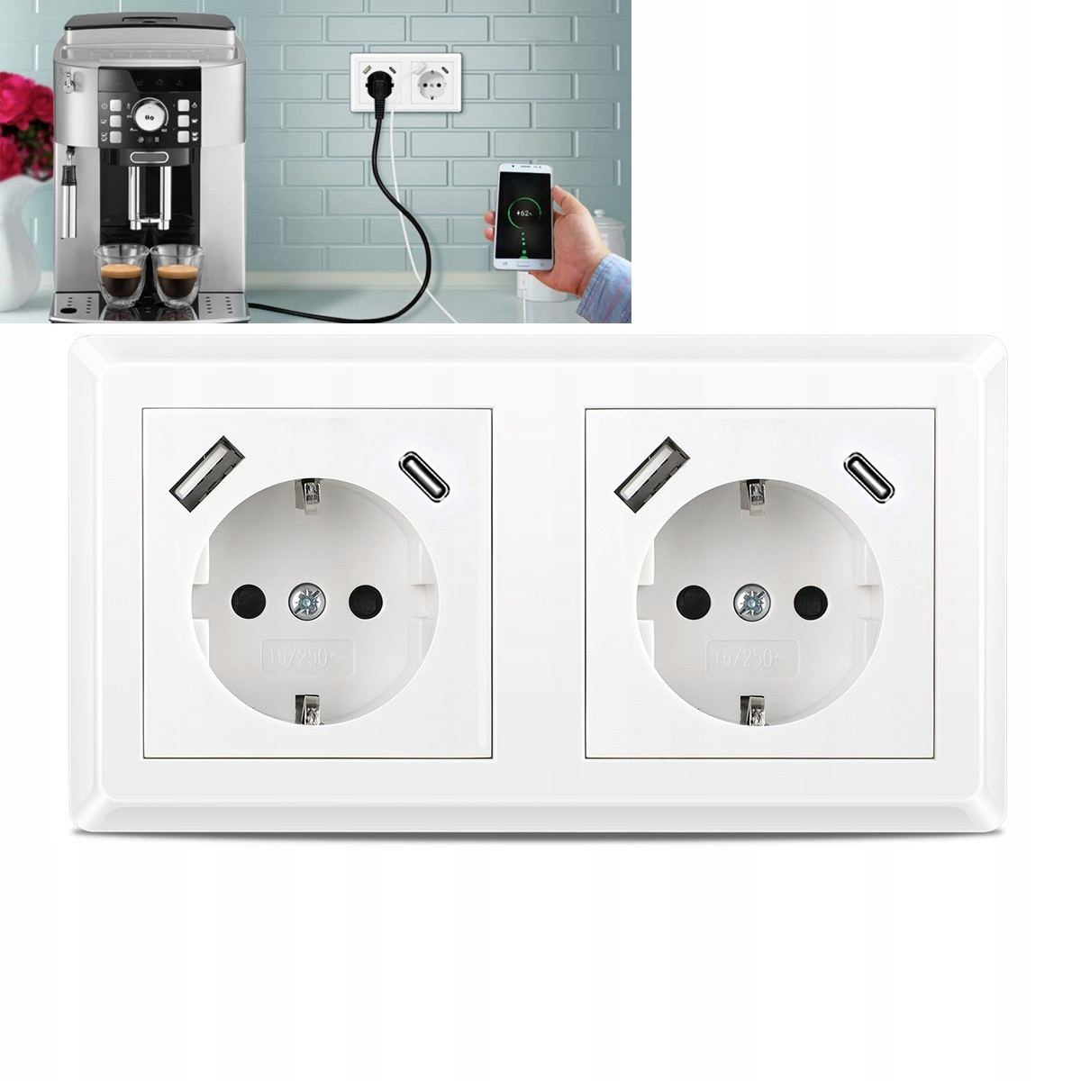 Zásuvka Dvojitá 5V 3.4 A S Nabíječkou Usb A+c