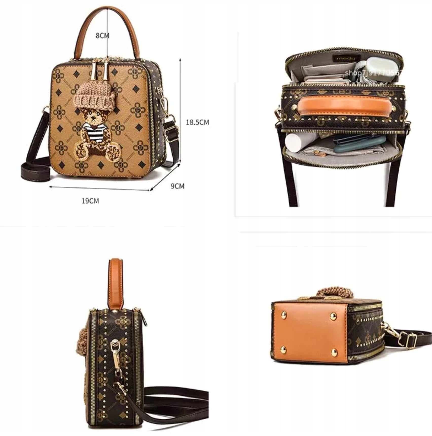 TORBA TOREBKA DAMSKA LISTONOSZKA KUFEREK NA RAMIĘ MAŁA TEDDY BAG MIŚ KARMEL Model 2810