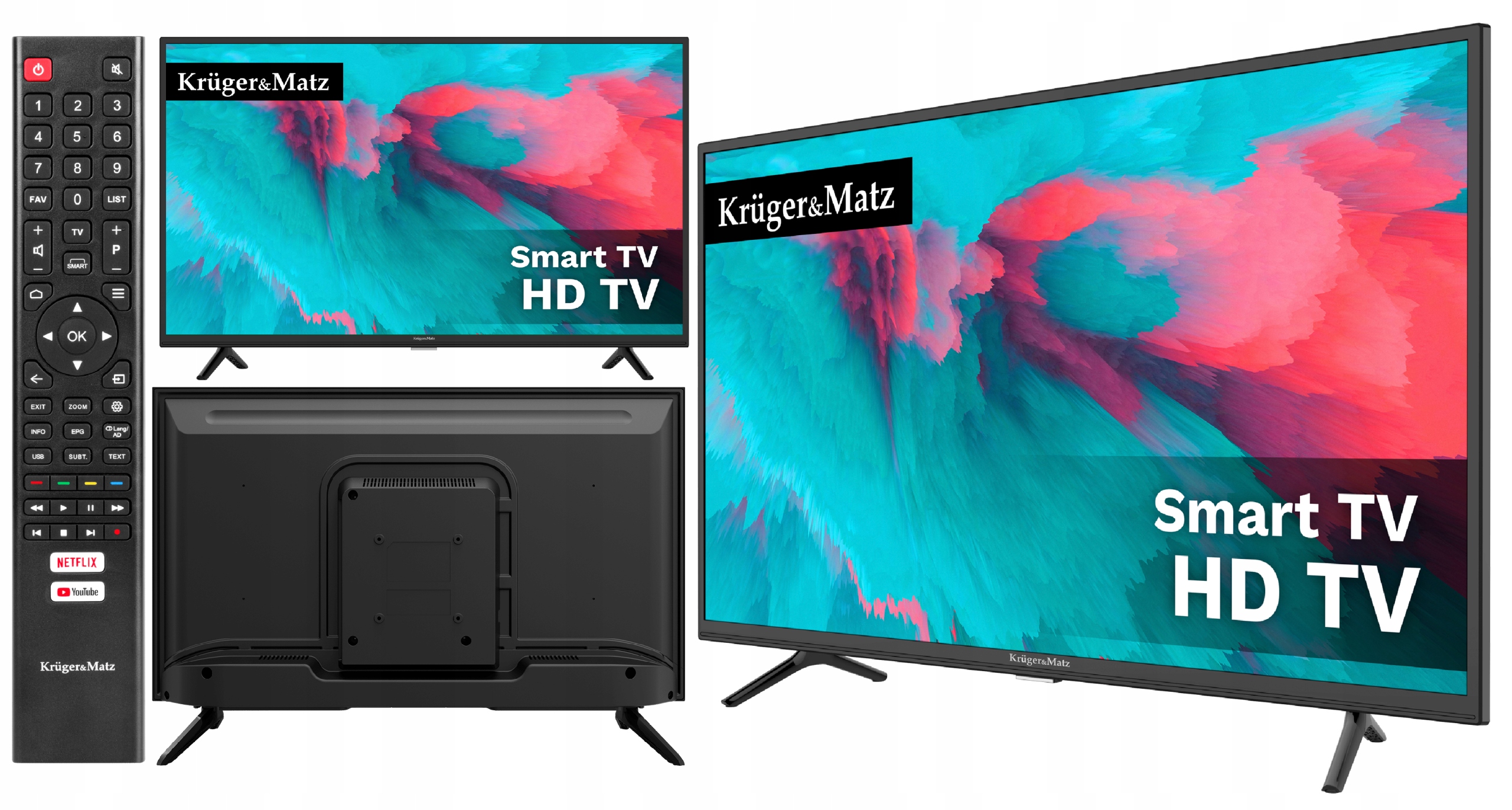 TELEWIZOR 32'' KRUGER&MATZ HD DVB-T2 HEVC SMART TV WI-FI YOUTUBE NETFLIX