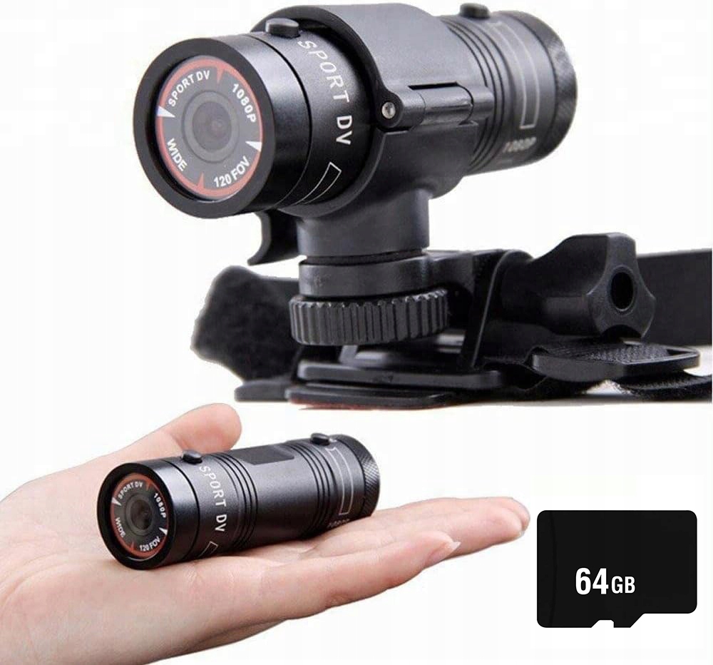 Černá Voděodolná 1080P Fhd Sportovní Kamera S 64 Gb Sd A Upevněním Na Helmu