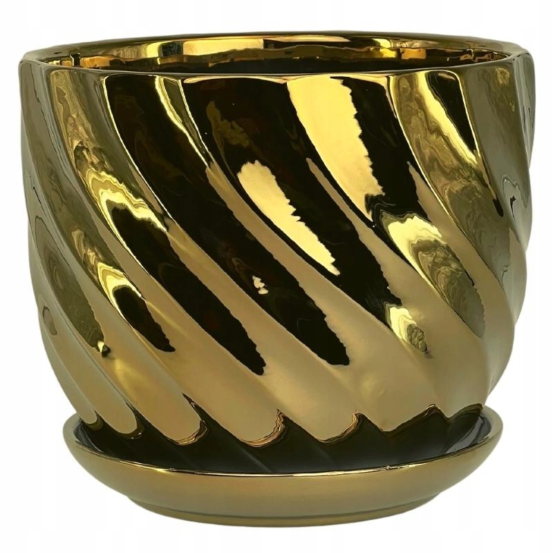 

Złota doniczka ceramiczna z podstawką śr. 14 cm