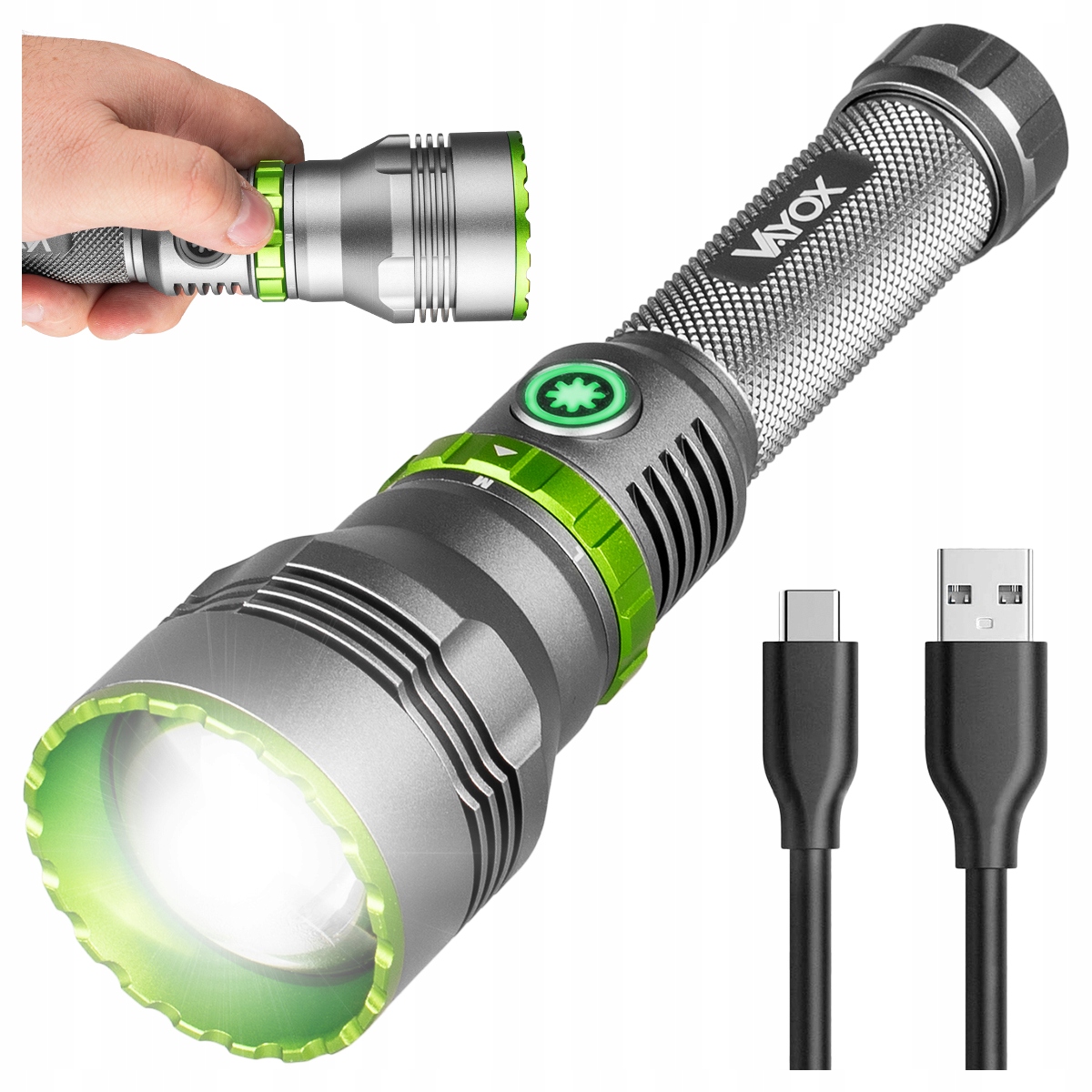 Led Taktická Svítilna Zoom Nabíjecí Usb-c IPX7 1000lm Lampa Pro Vayox