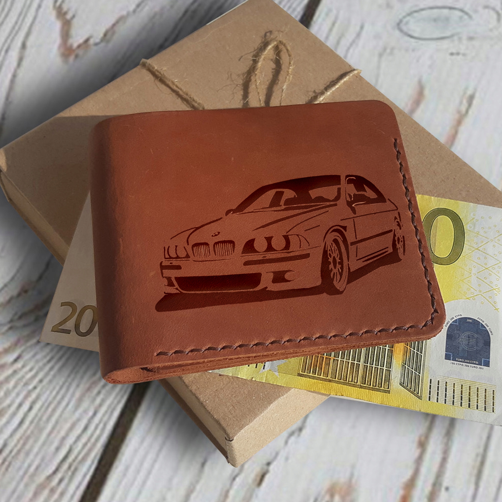 Kožená peněženka fla fana bmw s kapsou na mince Gravírování