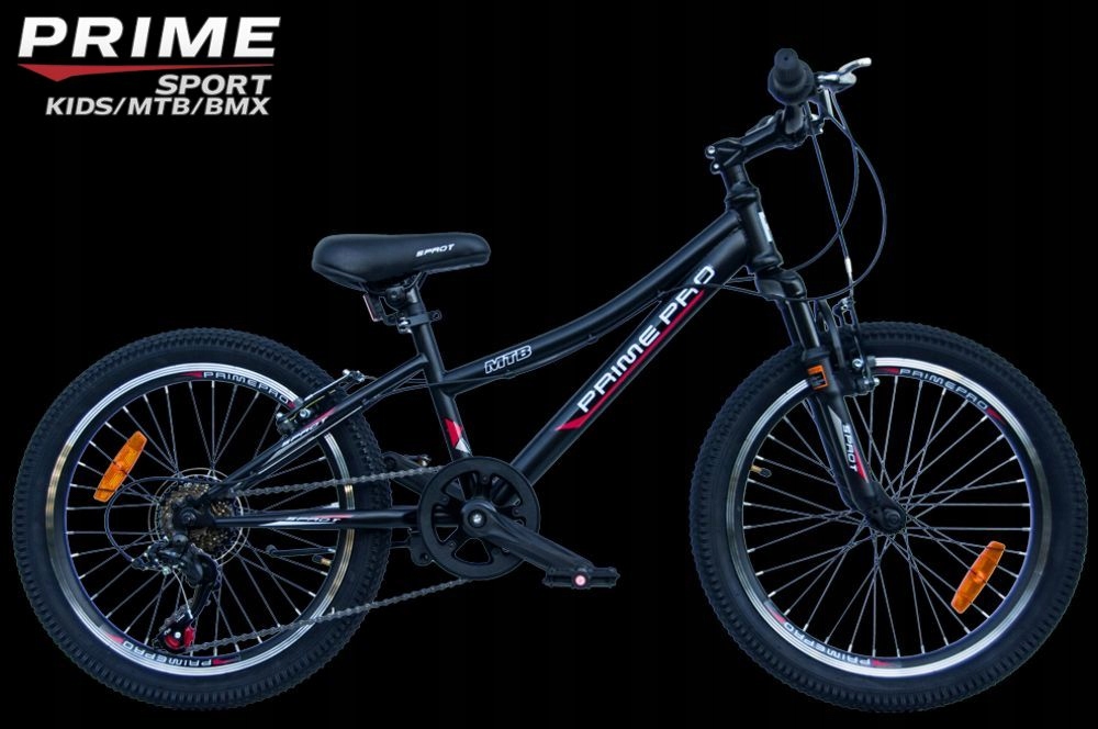 Rower 20" Mtb Prime Pro Boy 7-biegów Shimano amortyzator Black PółMAT