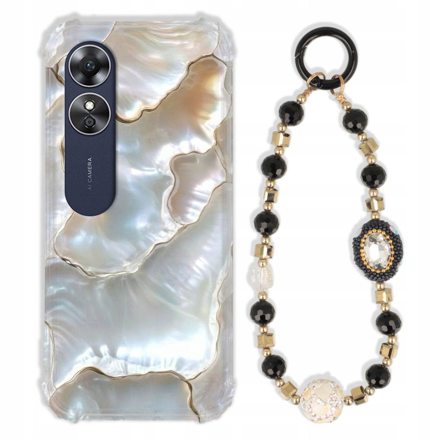 Pouzdro Pro Oppo A17 Case Antishock Zirkony Černo Zlaté Odolné Pevné