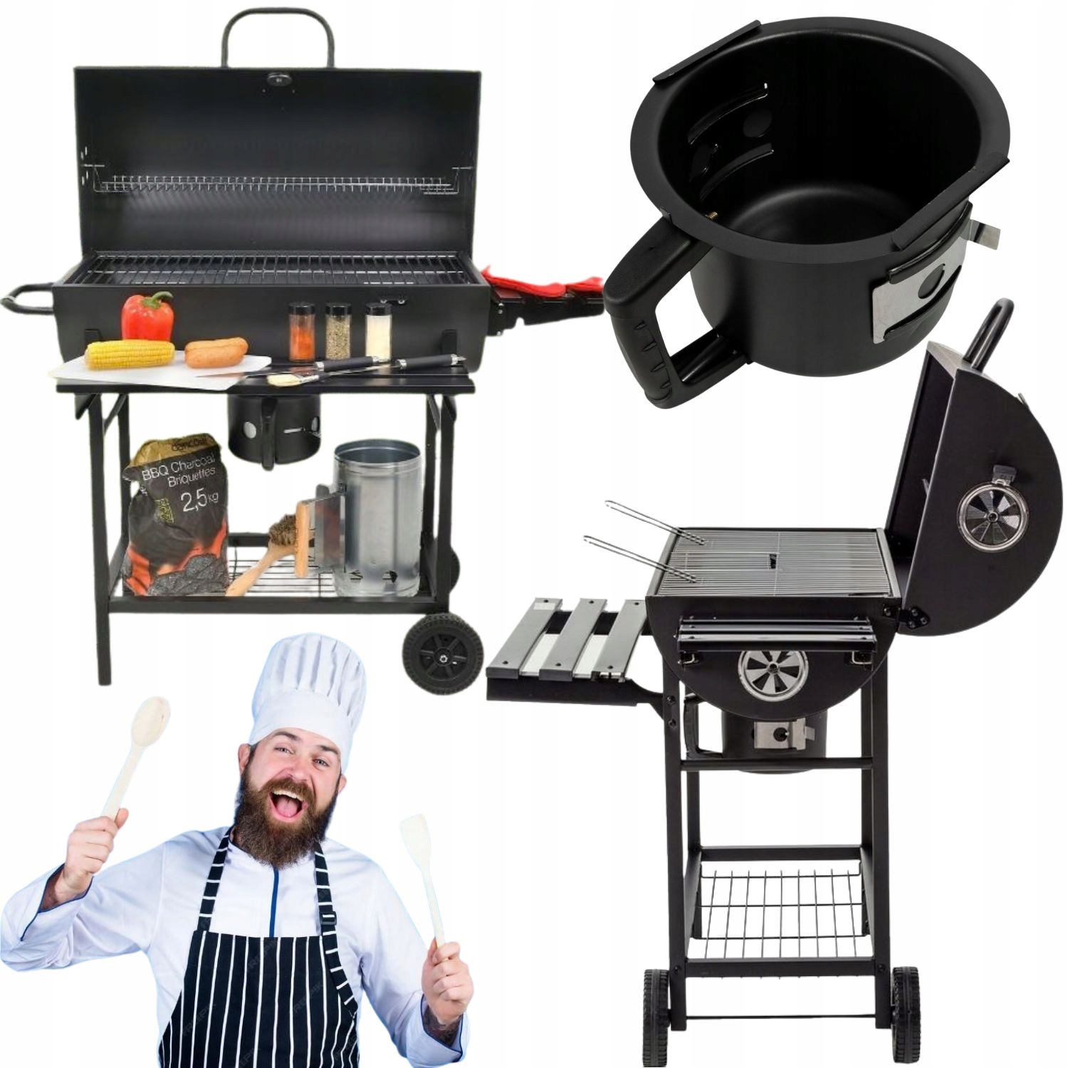 Grill Ogrodowy Węglowy Beczka Z Pokrywą Popielnik Duży Przenośny Na Kółkach