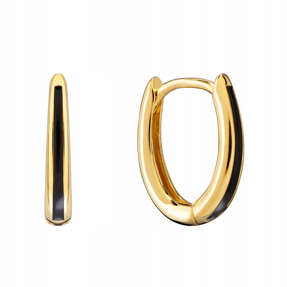 Kolczyki Złote Owalne Koła Kółka z Czarną Emalią 1,2 cm Złoto 375 Sadva