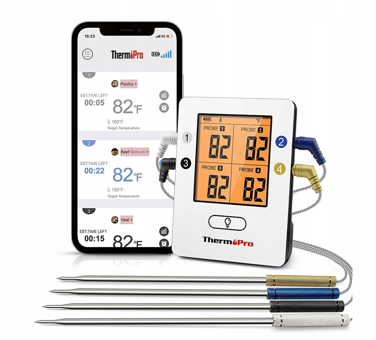 Levně Teploměr na potraviny Gril Bbq se 4 sondami ThermoPro TP-25 Bluetooth