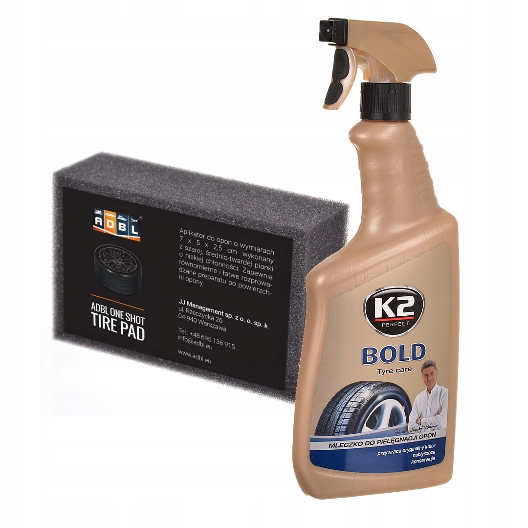 K2 BOLD 700ml do nabłyszczania opon aplikator ADBL One Shot Tire Pad kostka