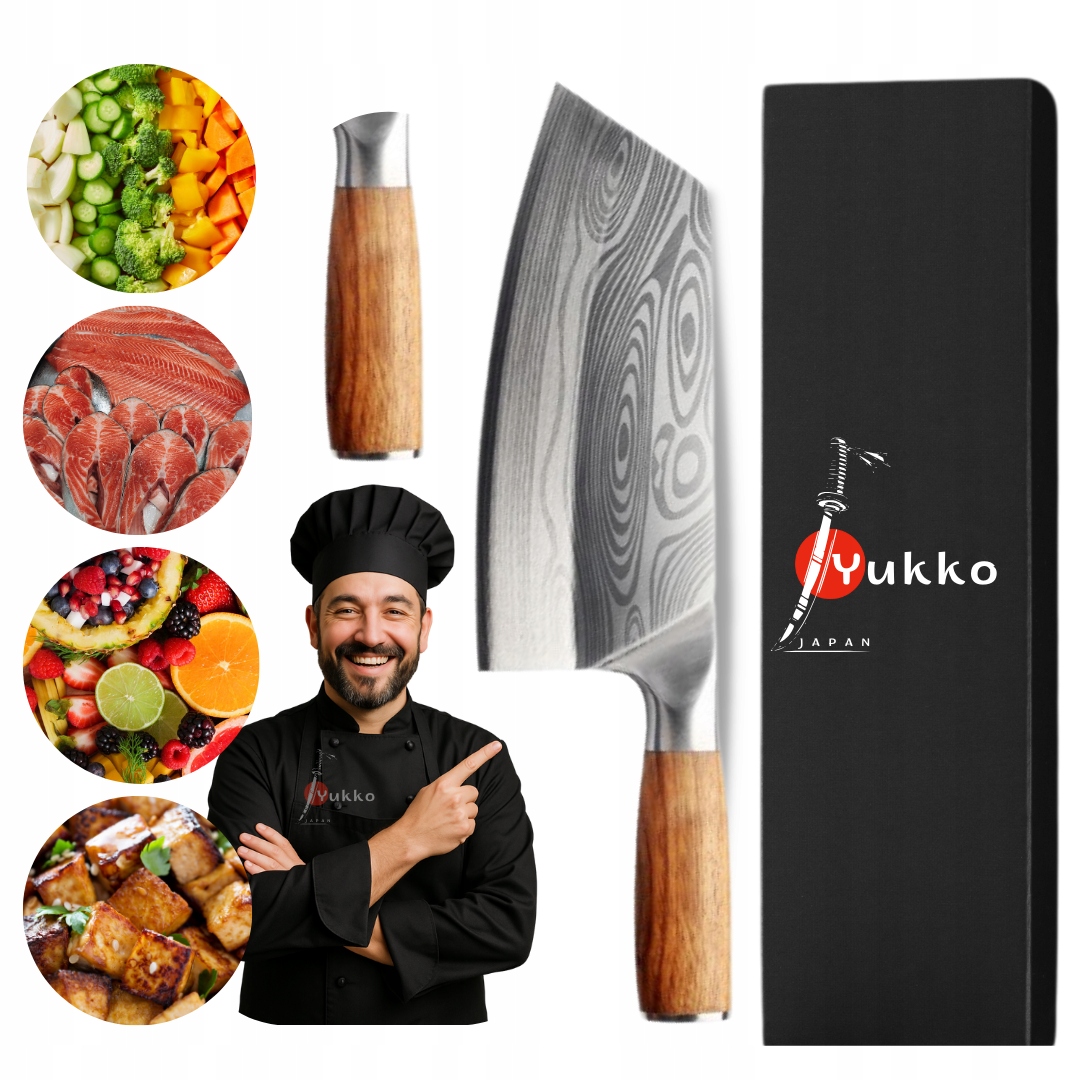 Nůž Šéfkuchařský sekáček 32 cm – japonský styl, dřevěná univerzální rukojeť