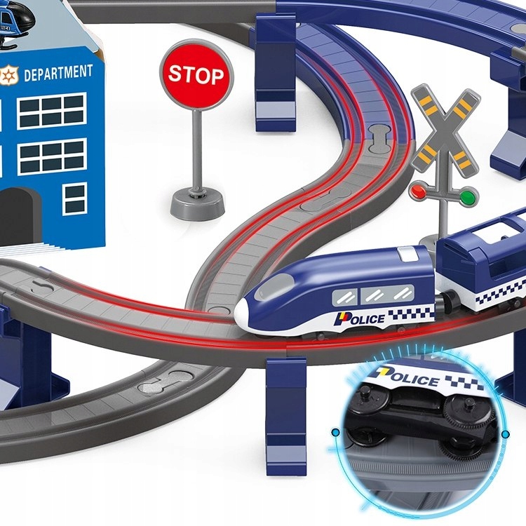 WOOPIE Kolejka Elektryczna Pociąg Lokomotywa Tor Policja Auta Helikopter 92 Rodzaj pojazdu kolejki i tory