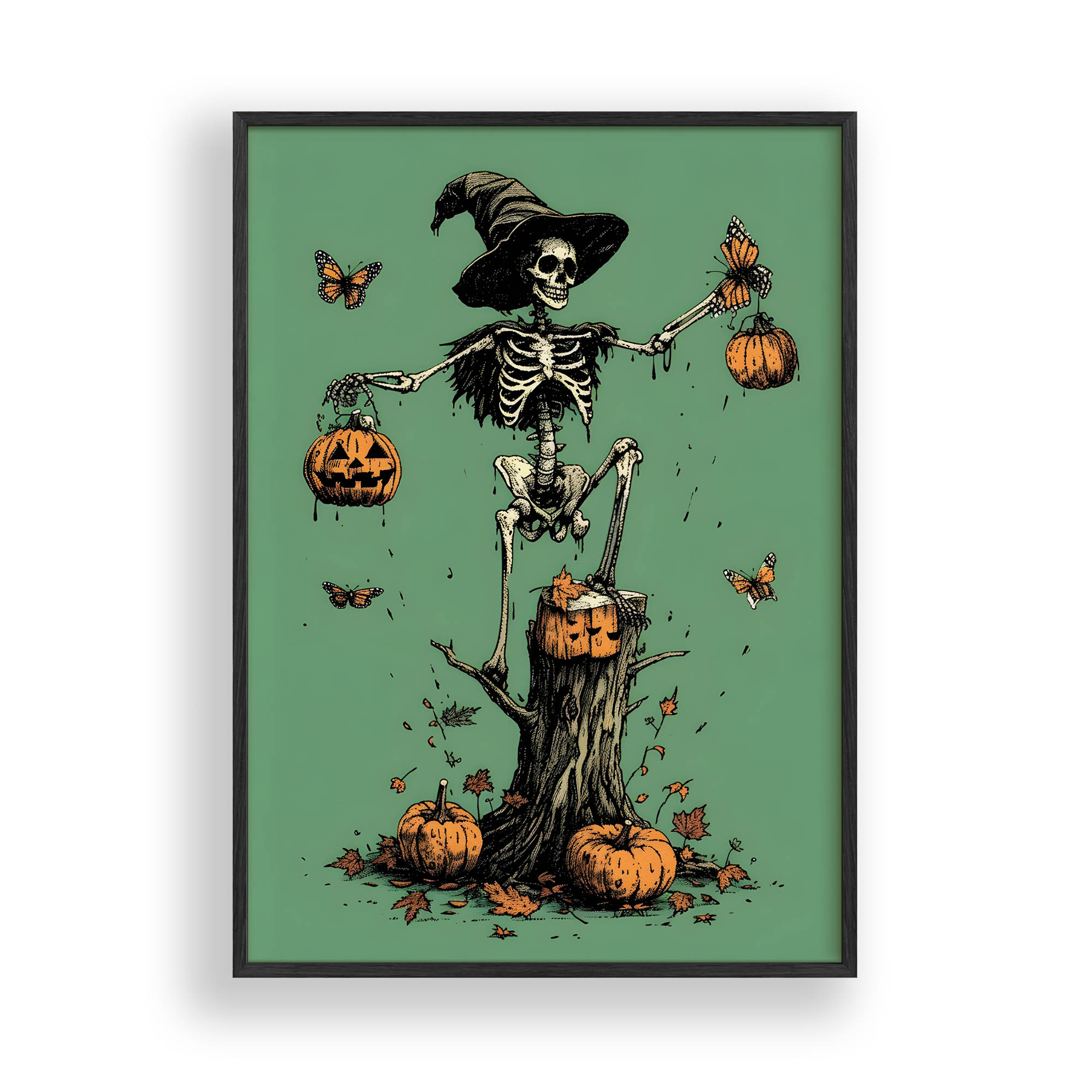 Halloweenský Plakát A3, černý dřevěný Rámeček , 30x42 cm