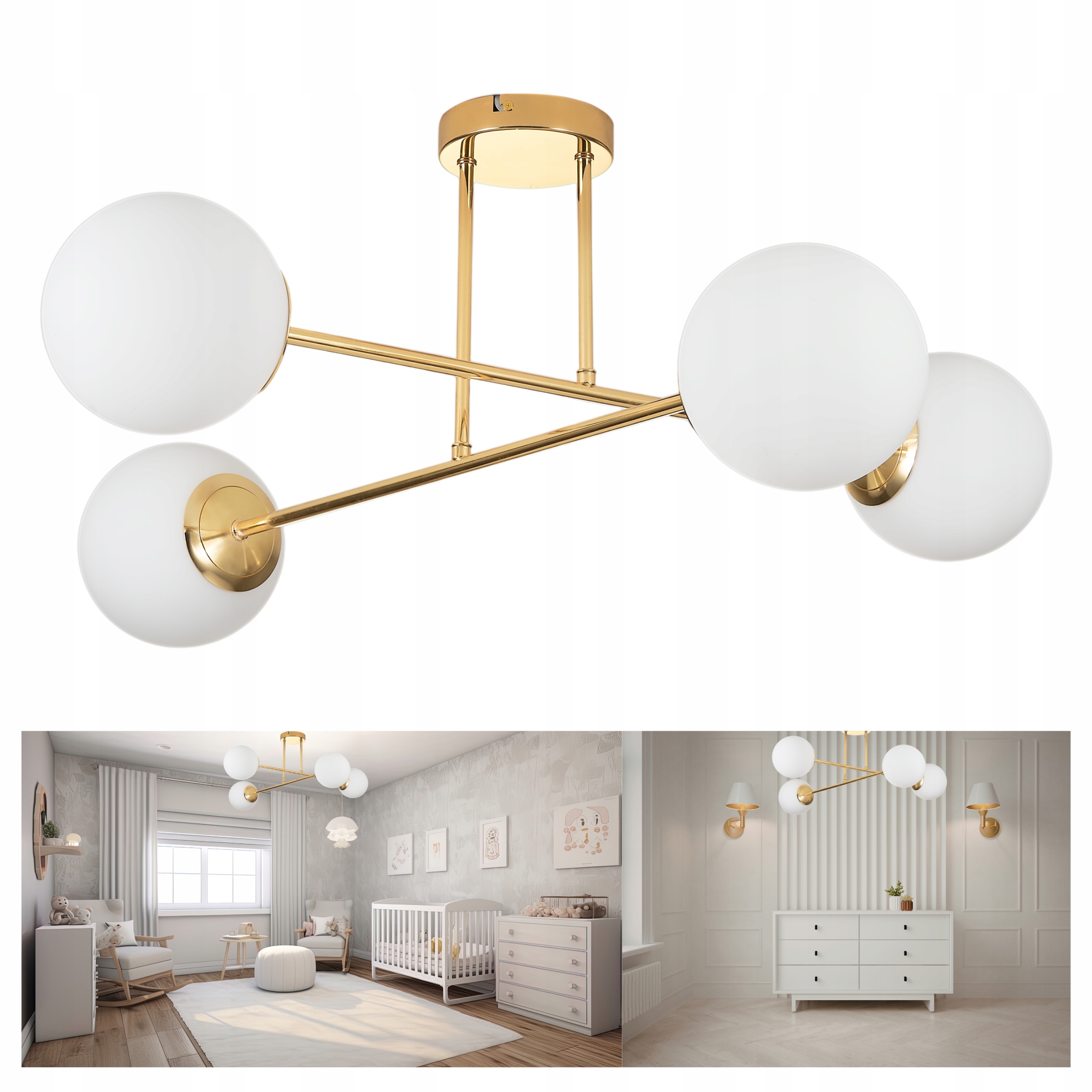 Żyrandol lampa wisząca złota sufitowa mleczne kule LL Havlor 4 x E27
