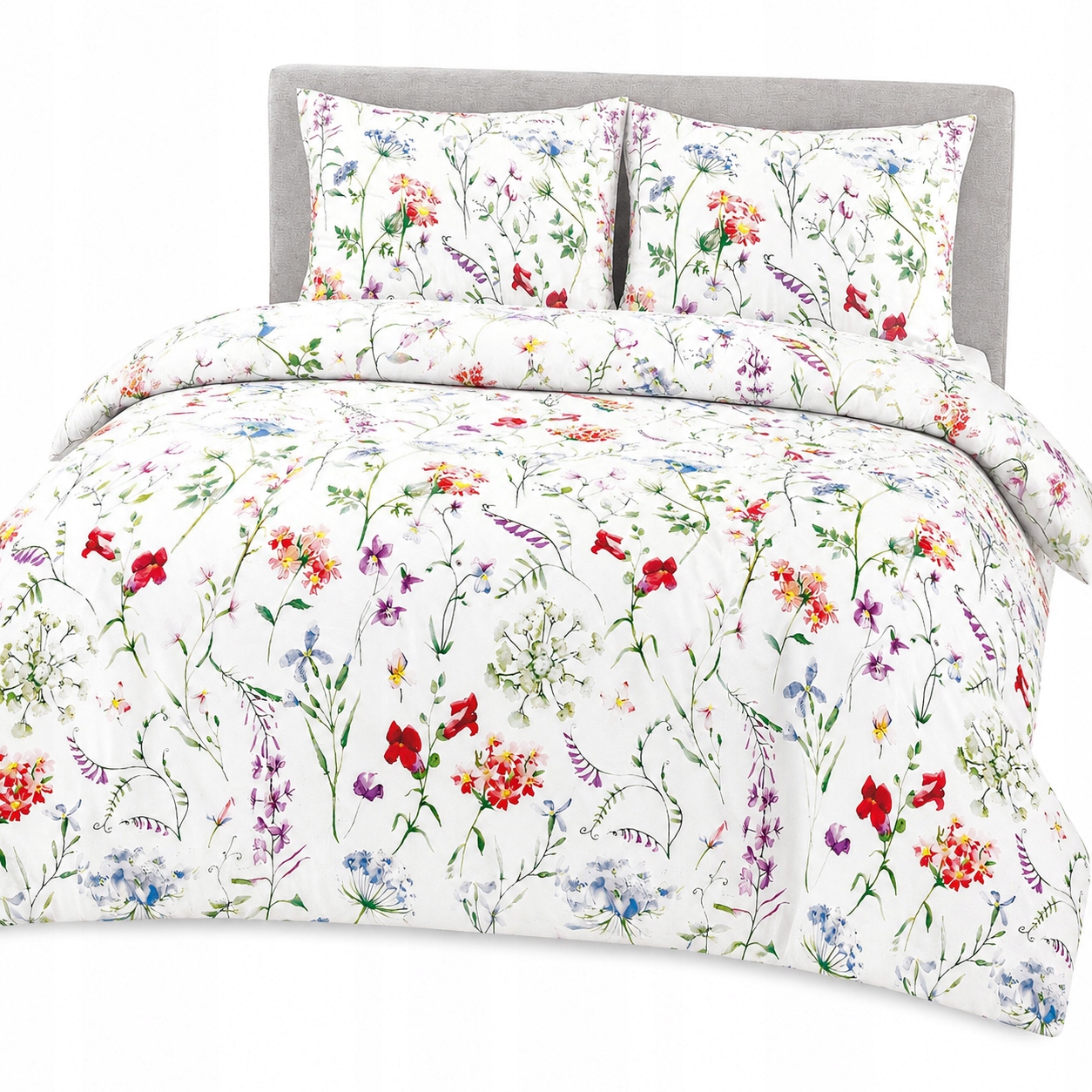 Pościel bawełniana 160x200 Cottonlove biała kolorowe kwiaty łąka 71507