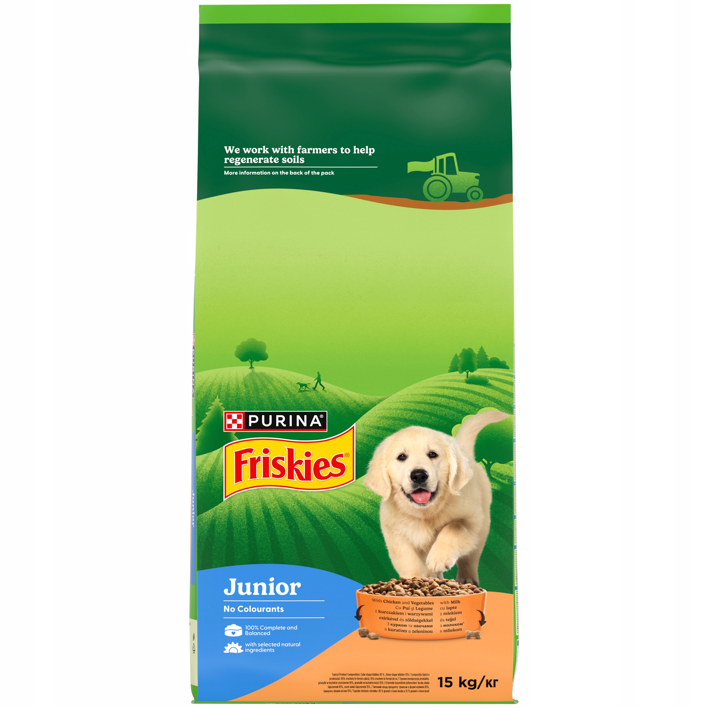 Purina Friskies Junior Karma sucha dla szczeniąt Kurczak Mleko Warzywa 15kg