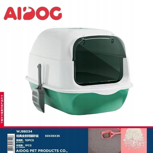 Levně Uzavřená toaleta pro kočky A3 – zelená, klasický design