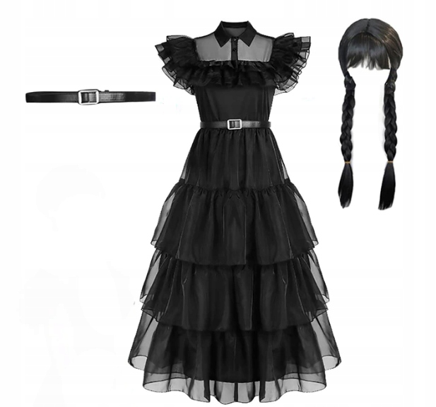 Wednesday Addams Strój Sukienka peruka przebranie