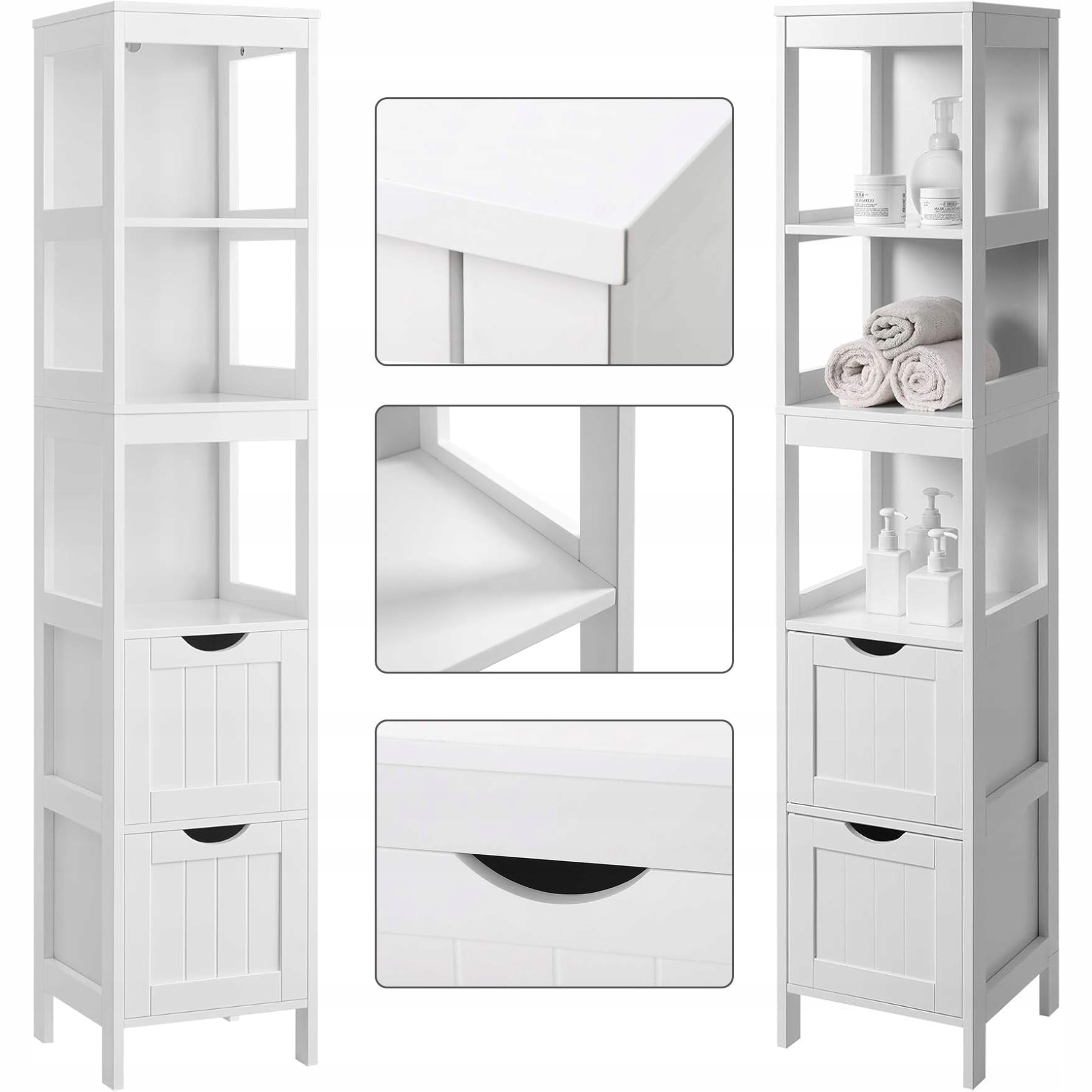 Úzka kúpeľňová skrinka Stĺpik Komoda Biela s zásuvkami 30 cm Vysoký Regál