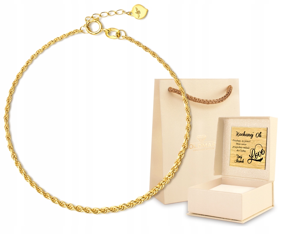 Damska Złota Bransoletka Korda Z Serduszkiem 14KT 585