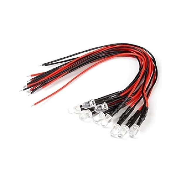 10x Dioda LED 5mm, 12V, BLUE matowa, przewód 20 cm