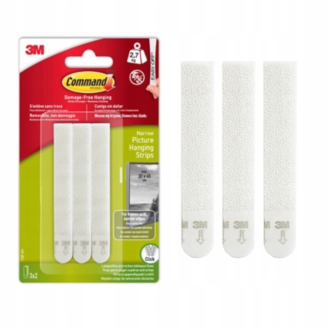 RZEPY DO WIESZANIA OBRAZÓW WĄSKIE 3 KOMPLETY WYTRZYMAŁE 3M COMMAND