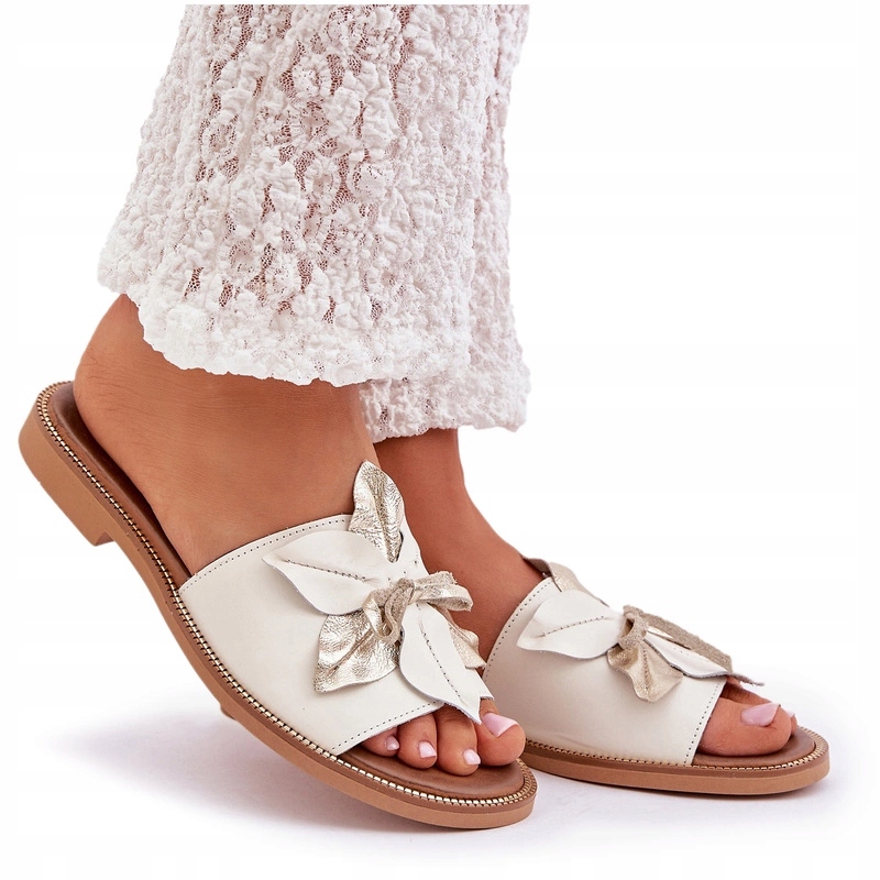 Nazouváky Přírodní Kůže Ozdoba Plochý Podpatek Zazoo 3667 Bílá 39