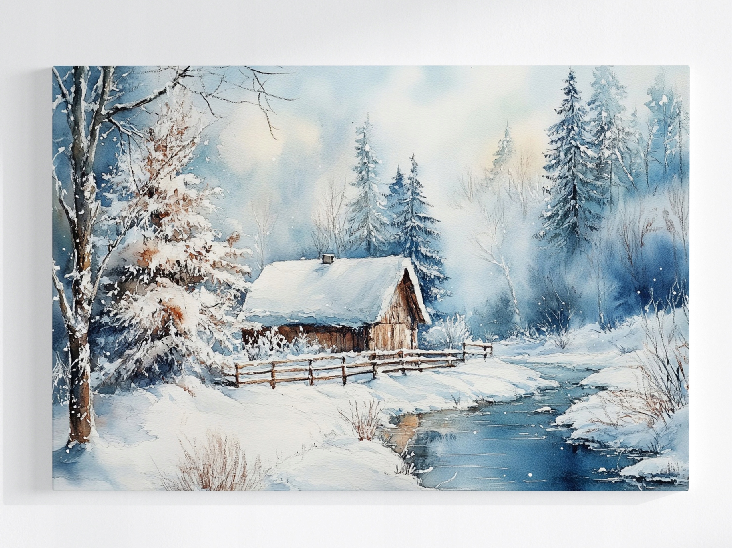 Plakát Krajina Zima Les Dům Řeka Sníh 120x80